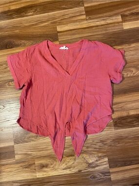 Lucky Brand Coral-Pink Tie-Front V-Neck Crop Top